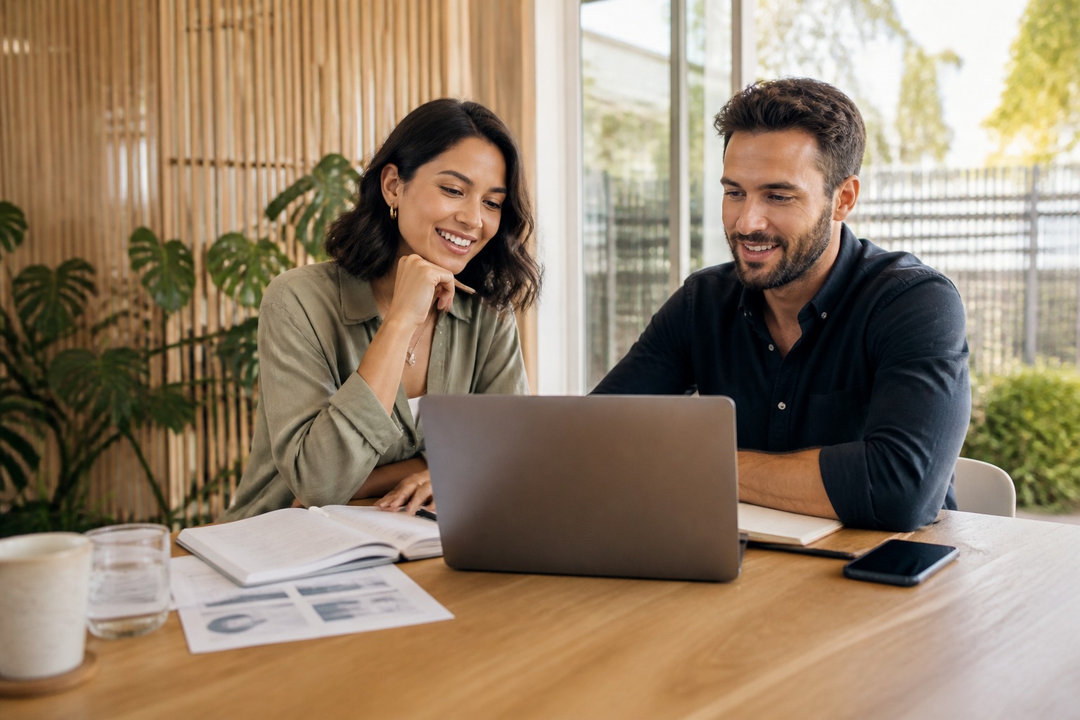 Building a Practical Digital Marketing Plan for a Small Business 1 Small business team reviewing a digital marketing plan on a laptop.